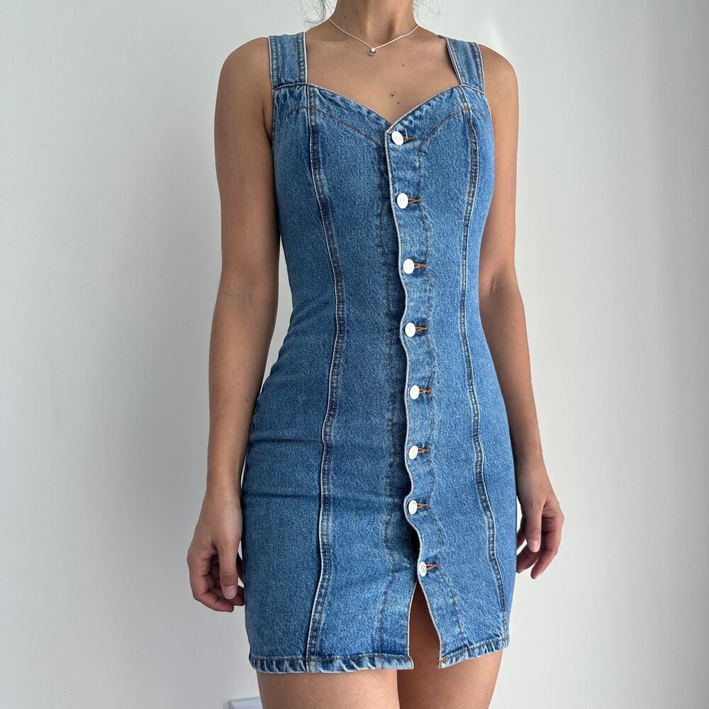 Vintage Denim Dress Womens Small Cowgirl Western Festival Bongo 90s - Picture 3 of 12